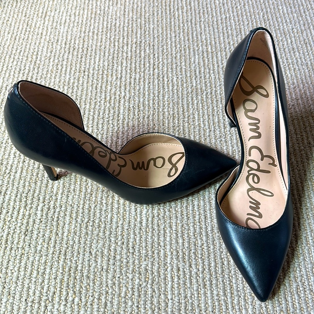 Black Leather Sam Edelman D’orsay stilleto pumps size 6